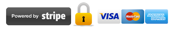 Powered by Stripe, paiement sécurisé Visa, MasterCard, American Express